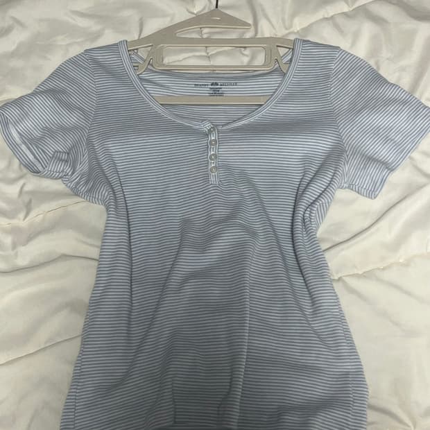 브랜디멜빌 스트라이프 헨리넥 반소매 티셔츠