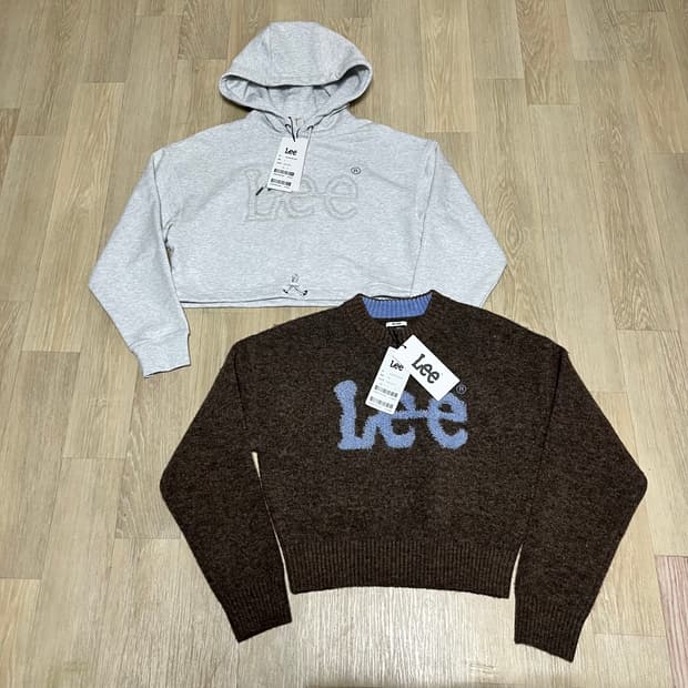 (S) 새상품 리 LEE 부클 빅 트위치 로고 니트 & 우먼 크롭 후드티