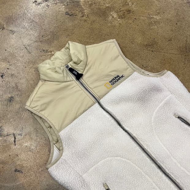 [정품/L] 내셔널지오그래픽 양털 패딩 조끼 아이보리 베이지 b16