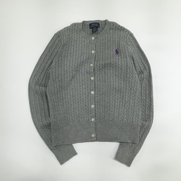 CN123W XL 폴로 랄프로렌 그레이 케이블 꽈배기 긴팔 니트 가디건