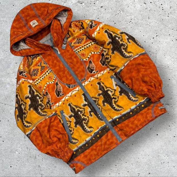 [M] ELBE 엘페 오렌지색 빈티지 패턴 후드 집업 자켓 C353