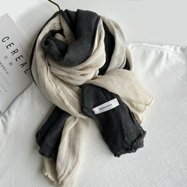 린넨 터치 빈티지 투톤 롱 스카프