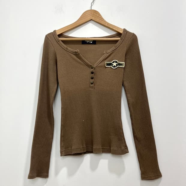 일본빈티지 락펑크 밀리터리 스터드 골지 롱슬리브 티셔츠 