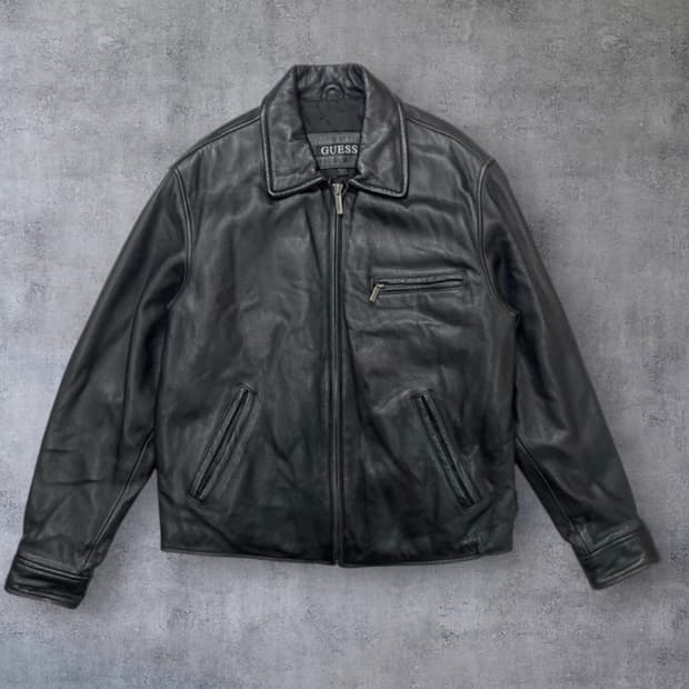 게스 GUESS 빈티지 천연가죽 레더 자켓 블랙 M