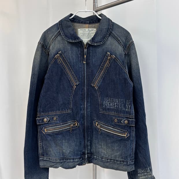 AVIREX 절개 레터링 데님 자켓