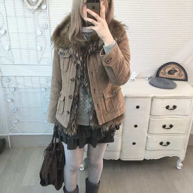 Vintage camel brown fur trimming jumper