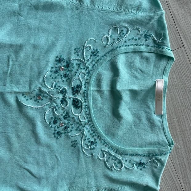 cyan y2k beaded shirt