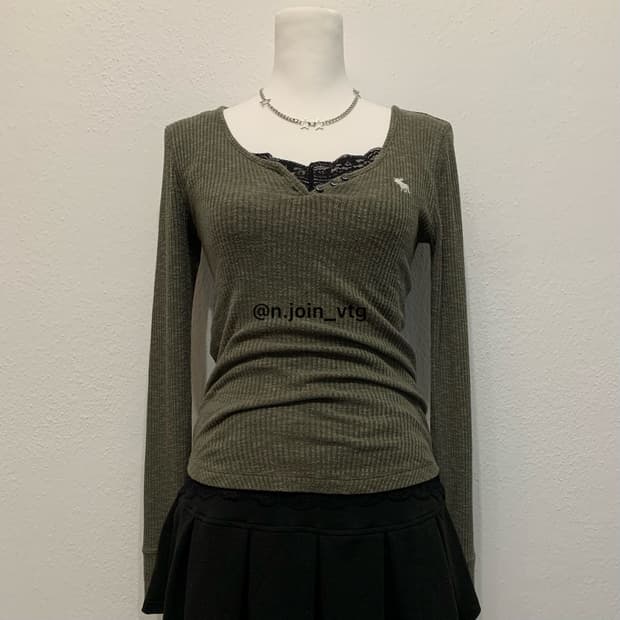 아베크롬비 헨리넥 카키 니트 롱슬리브 긴팔