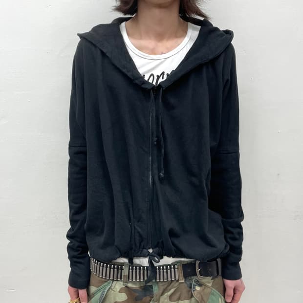 String Big Hoodie Black Hoodie Zip-Up