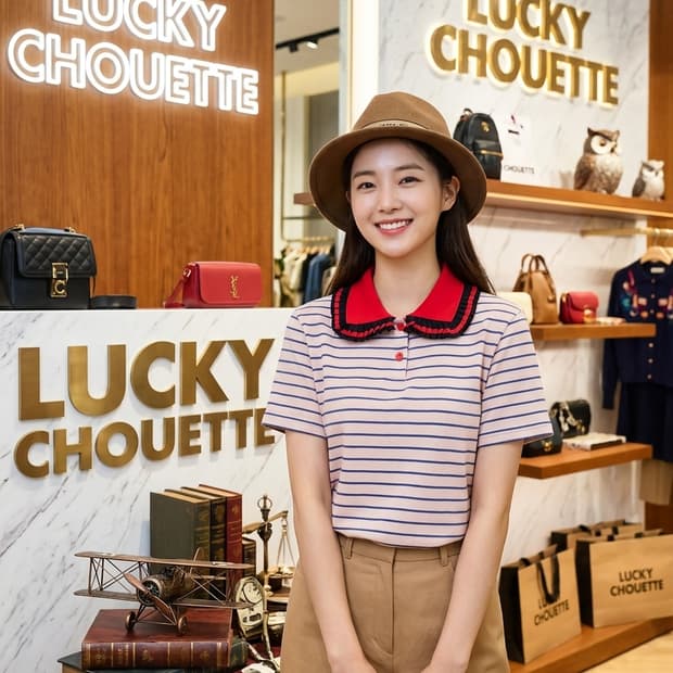 럭키슈에뜨 레드카라 스트라이프티. 10month와이드팬츠