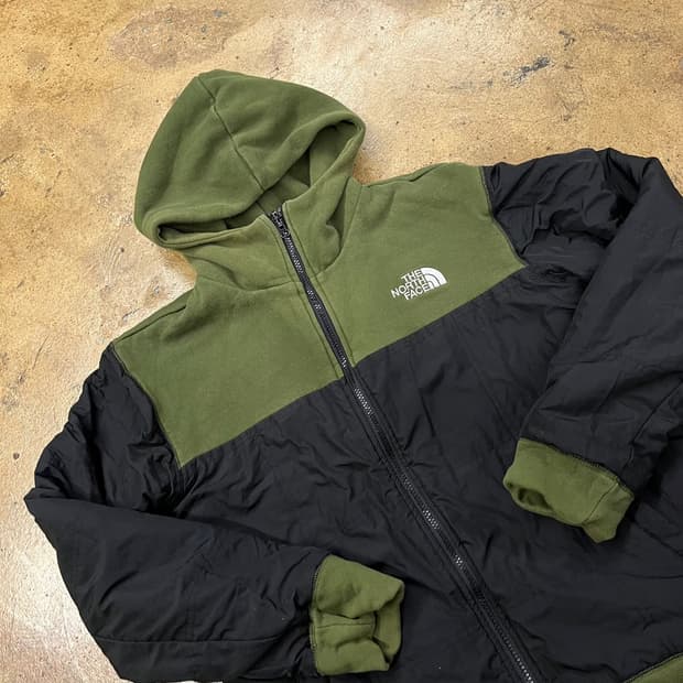 [정품/100] 노스페이스 기모 후드집업 그린 블랙 b18