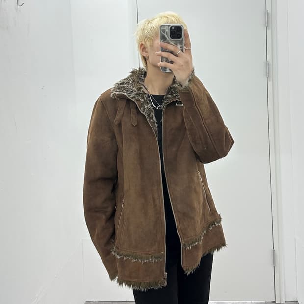 EVOLUTION brown fur trimming jacket 