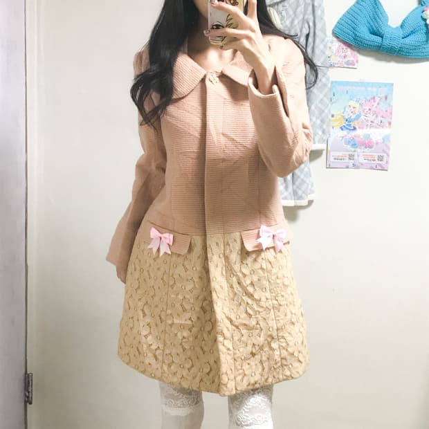 빈티지 핑크 레이스 리본 코트 히메갸루 로걀 라떼 페어리 모리걸 발레코어