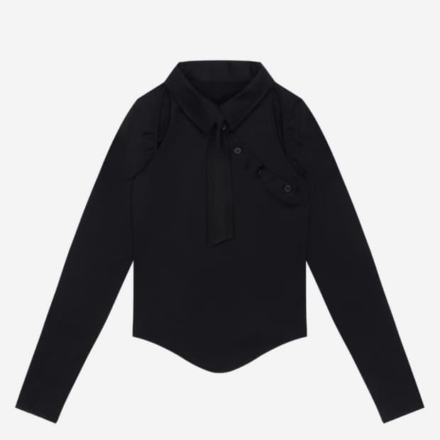 kyo diagonal necktie collar tee black