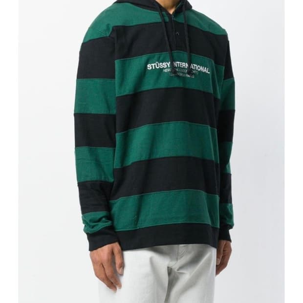 17fw 스투시 그린 스트라이프 보더 후디 xl