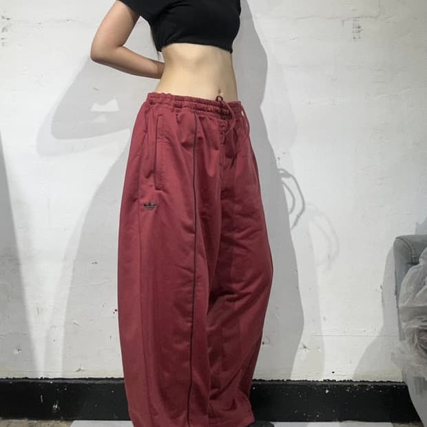 아디다스 버건디 블랙 로고 팬츠 XL
