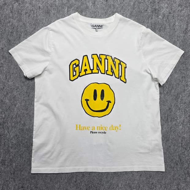 가니 Ganni 스마일 Have A Nice Day 프린트 반팔티 M