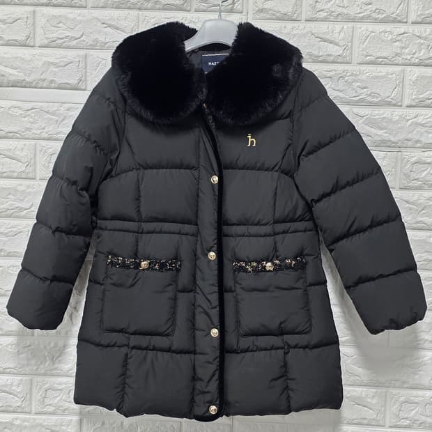 택포// 헤지스 여아 퍼카라 덕다운 패딩 145