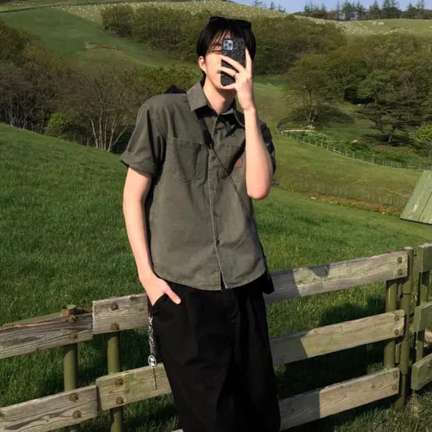 마일드마켓 메인 라벨 워크 반팔 셔츠