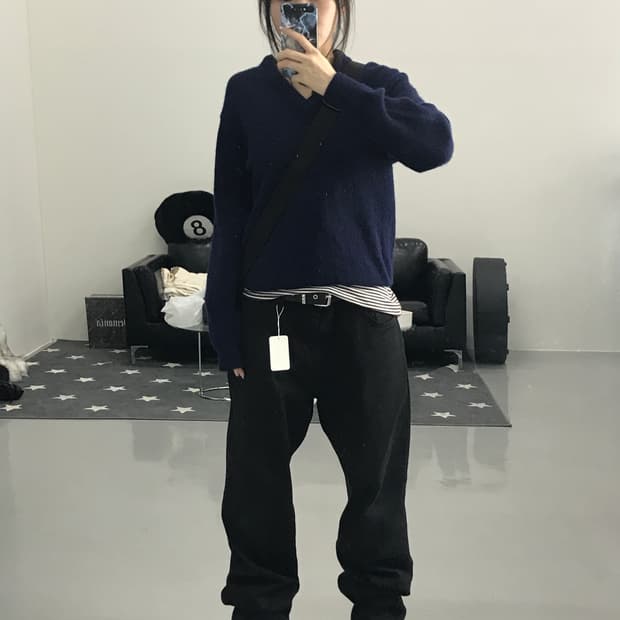  일본 라코스테 울 네이비 니트