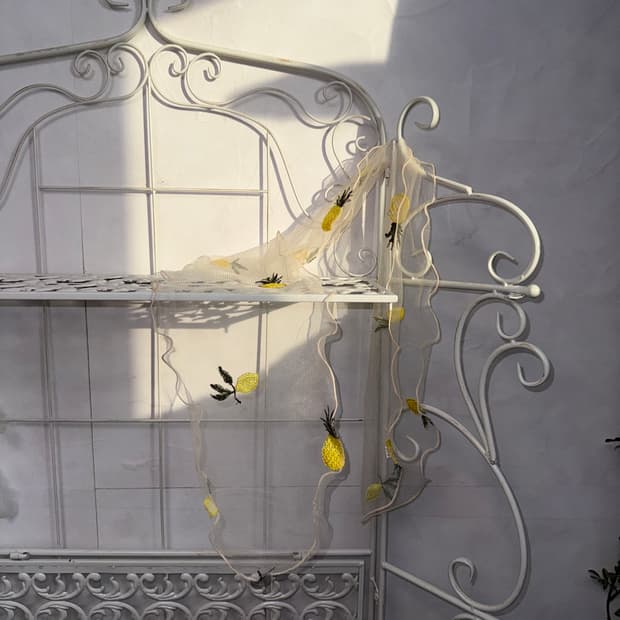 Lemon pineapple embroidered sheer scarf 