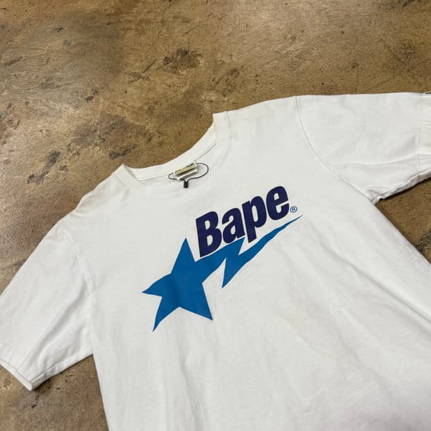 베이프 블루 스타 화이트 반팔 티셔츠