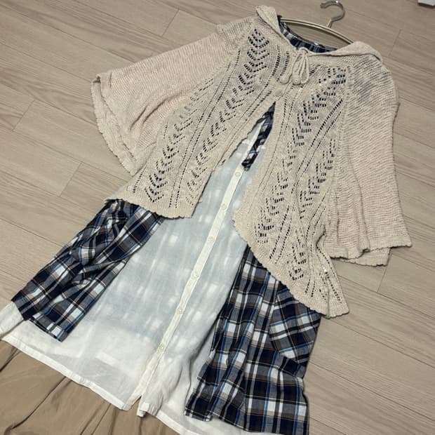 빈티지 모리걸 코디 상의 세트 케이프 체크 바선생