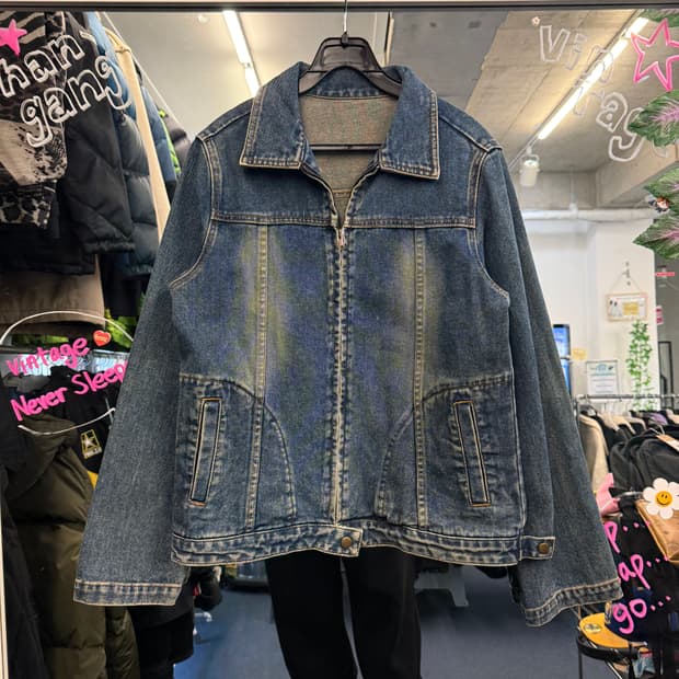 Vintage Mid-Blue Zip Denim Jacket