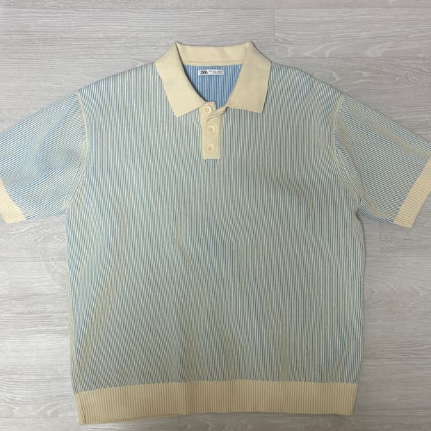 자라 버티컬 스트라이프 니트 폴로 셔츠