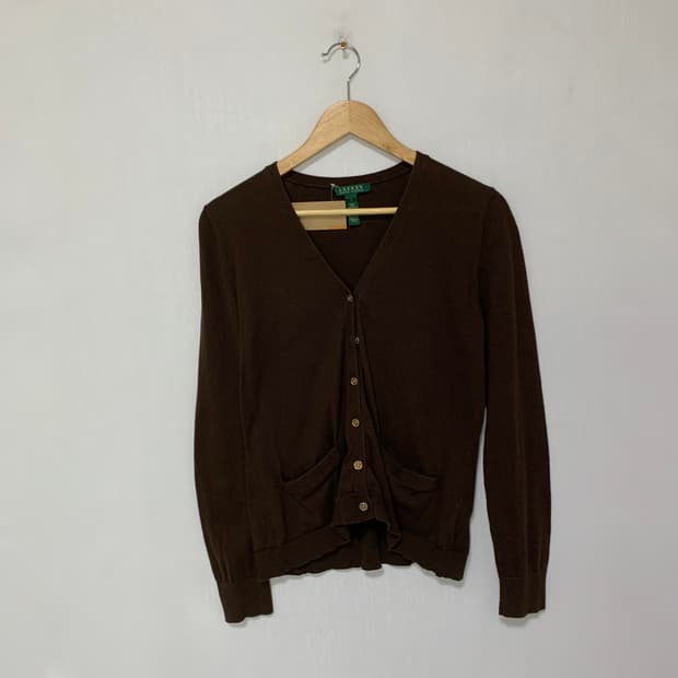 로렌 랄프로렌 빈티지 브라운 버튼 여성 가디건 L