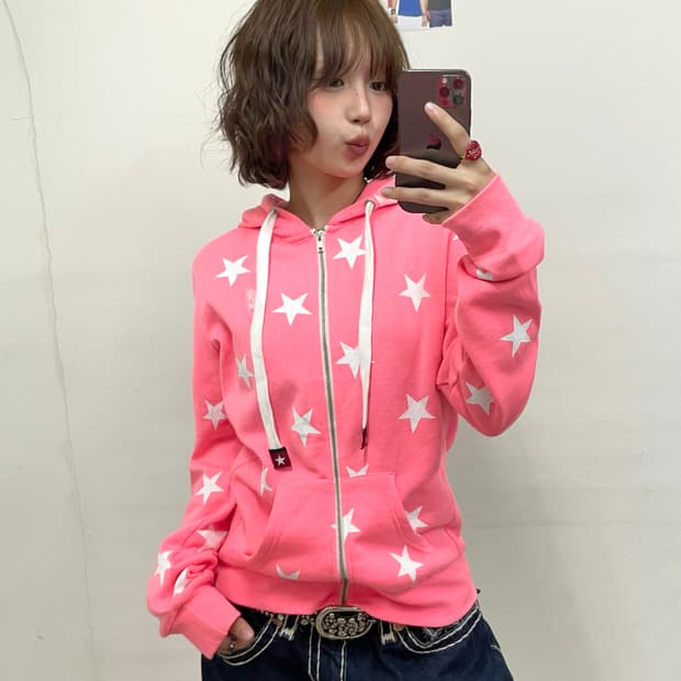 White Star Pink Hoodie Zip-Up