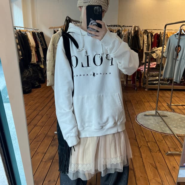 폴로 화이트 로고 후드티