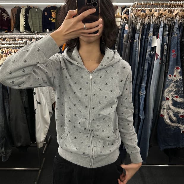 S)Beams 여성 빈티지 펑크 스컬 후드집업