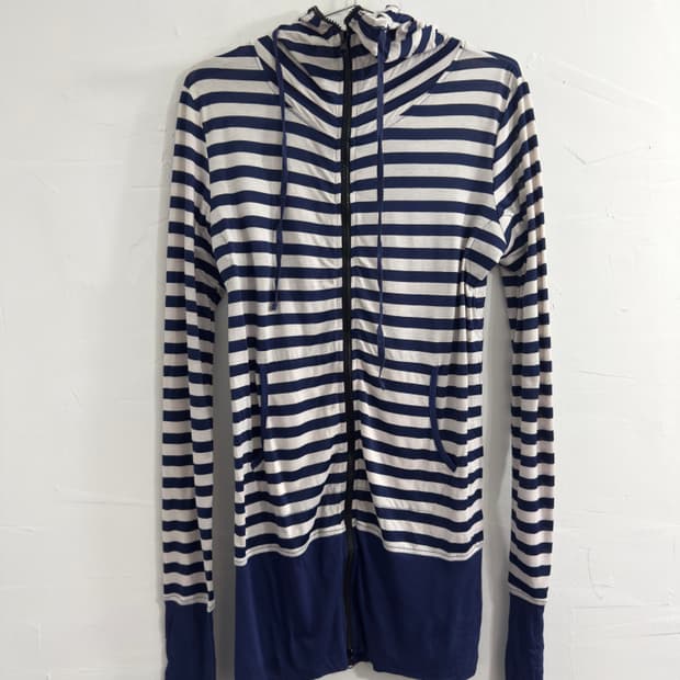stripe twoway hood zipup