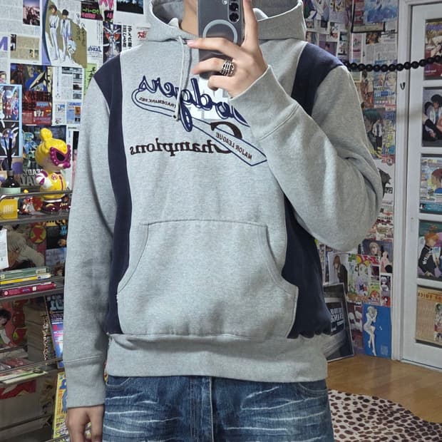 엠엘비 00S 다저스 네이비 골지 배색 후드티
