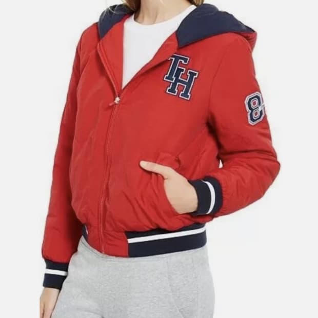 타미힐피거 스포츠 바시티 후드 패딩 점퍼(M)

