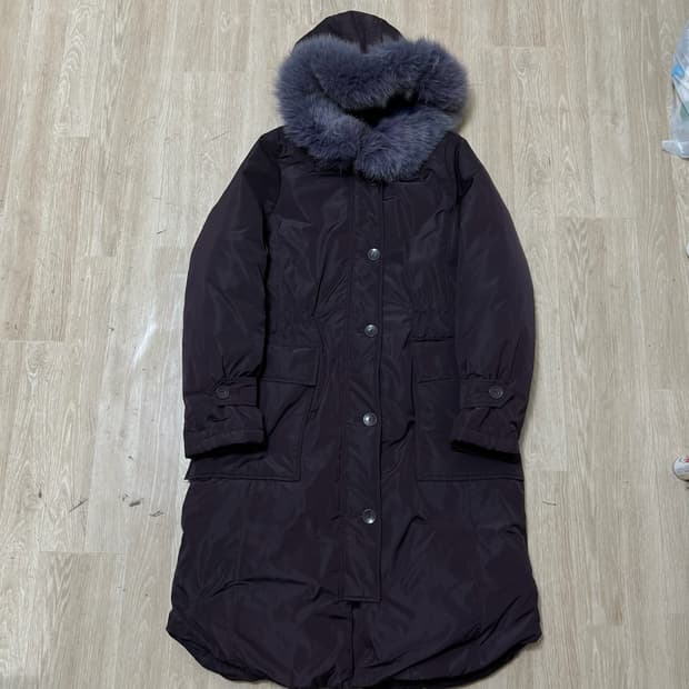 지센 여성 폭스퍼 후드 덕다운 롱패딩 55 
