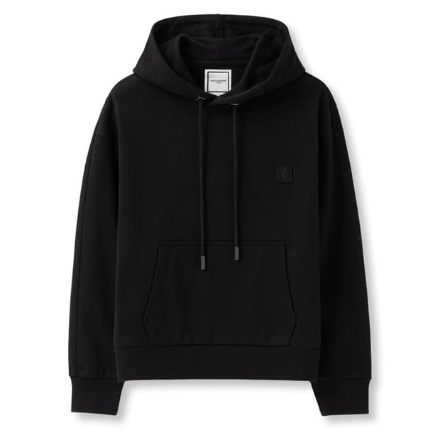 새상품(S) 우영미 블랙 그라데이션 엠보싱 백로고 후드티셔츠