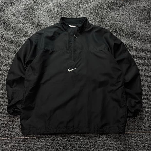 90s 나이키 센터 스우시 블랙 박시핏 우븐 아노락 웜업 1350