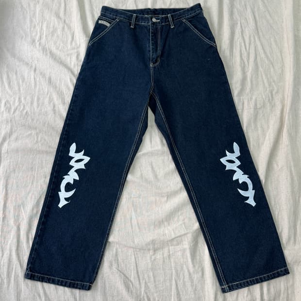 위캔더스 자수 진청 데님팬츠 L