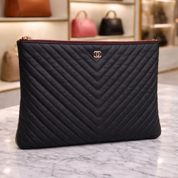 [S급] 샤넬 캐비어 쉐브론 클러치 라지 판매합니다!!!
