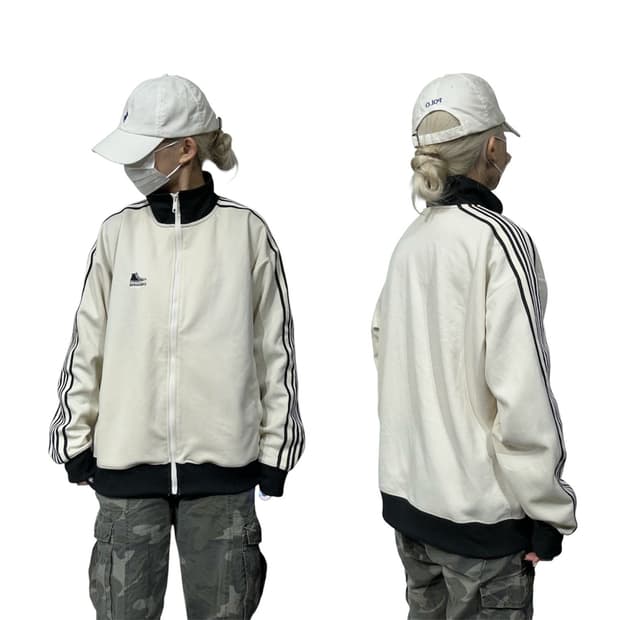 컨버스 일본판 아이보리 블랙 사이드 라인 트랙탑 져지 L