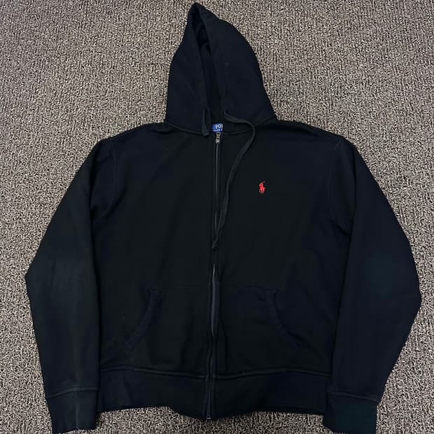 POLO 폴로 랄프로렌 기모 후드집업 매장판 블랙 L
