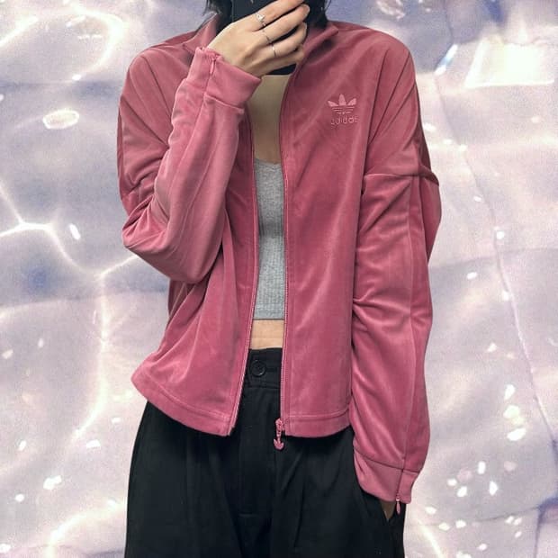 아디다스 신형 대장 파이어버드 빅로고 벨루어 벨벳 져지 핑크 M 