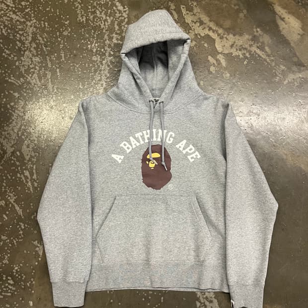 베이프 컬리지 기모 후드 그레이 M 