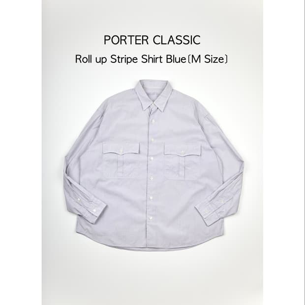 PORTER CLASSIC 롤업 스트라이프 셔츠 블루