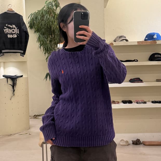 폴로 랄프로렌 케이블 퍼플 포니 니트 U338