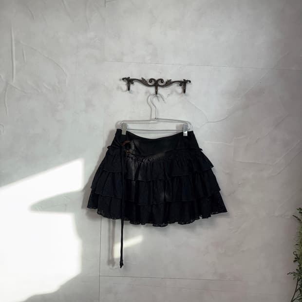Black floral lace belted cancan skirt