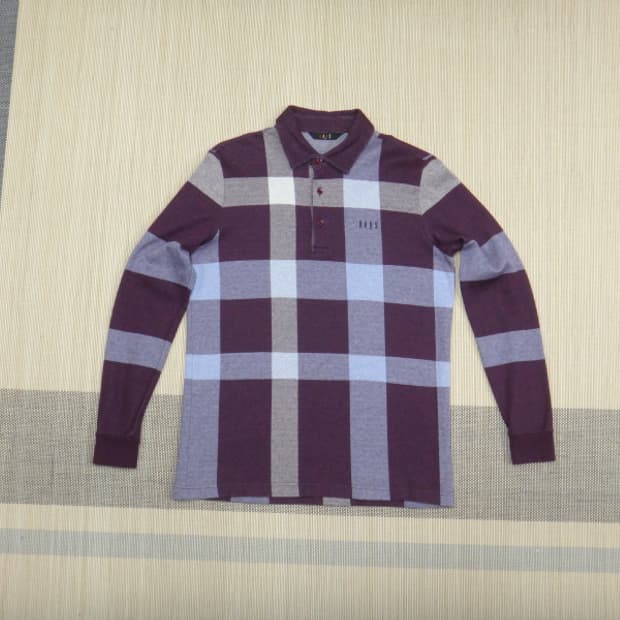 (95) 닥스 골프 남성 빅체크 카라 긴팔 티셔츠