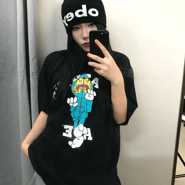 [정품]베이프 샤크 타이거 풀집 그래픽 반팔티 블랙 L